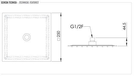 Верхний душ с шарнирным соединением 25 см Remer 357UFS25BOX, белый матовый