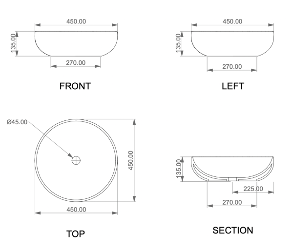 Раковина накладная 45 см GSG Ceramic Design Easy EALAVRO45001, белый матовый