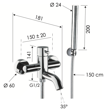 Смеситель для ванны Daniel Tokyo TK610CR