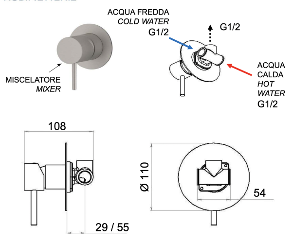 Смеситель для душа Remer X Style INOX SSX30L, нержавеющая сталь