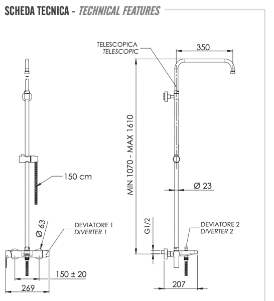 Душевая система с изливом Remer Energy EY34ASSDDO, глянцевое золото