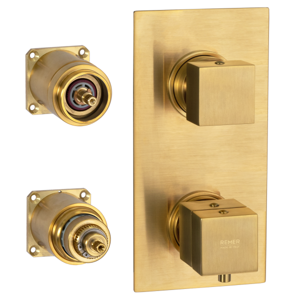 Смеситель термостатический для душа Remer Q-Elegance QT92KBBG, золото брашированное