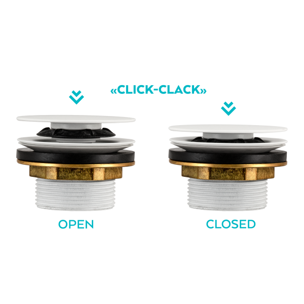 Донный клапан без перелива для ванны click-clack 1”1/2 OMP Tea Clicker 8568.060.6.XD, белый матовый