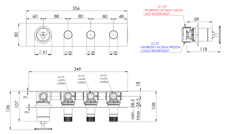 Смеситель для душа Remer Chrono CH98D3RP, медь брашированная