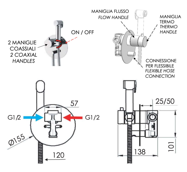 Гигиенический душ с термостатическим смесителем Daniel Suvi Thermo ST206424DCDP, золото брашированное